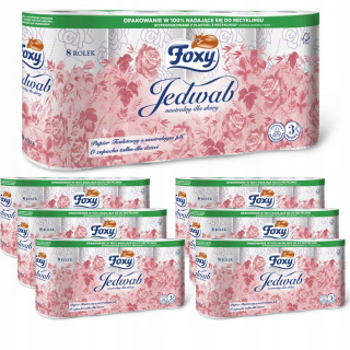 Toaletný papier Foxy Jedwab - Jemný a Dermatologicky Testovaný (8 rolí x 7 balení)